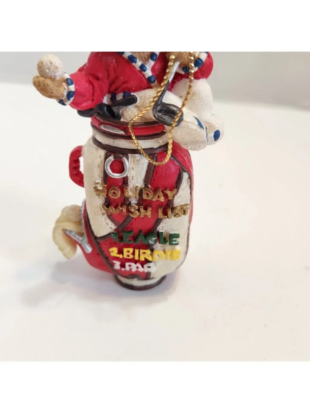 Holiday Golf Bear Ornament Golf Bag Detailing Red White Design Hanging Decor